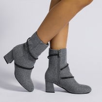 Street Fashion Rhinestone Bling-bling Side-zipper Ankle Boots