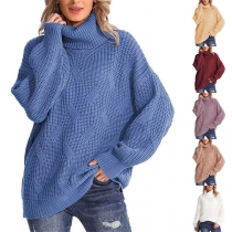 Fashion Solid Color Turtleneck Long Sleeve Cable Knitting Pullover Sweater
