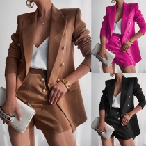 Fashion Double Breasted Two-piece Suit Set Consist of Lapel Blazer and Shorts