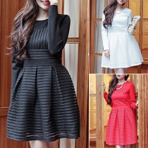 Fashion Solid Color Half Sleeve Hollow Out Stripe Dress