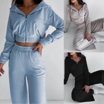 Street Fashion Sporty Two-piece Set Consist of Crop Sweatshirt and Sweatpants