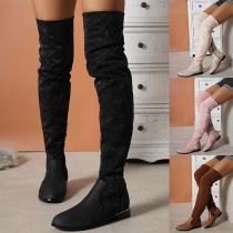 Street Fashion Suede Spliced Flat Over-the-knee Boots