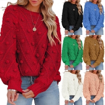 Casual Solid Color Round Neck Long Sleeve Pom-pom Knitting Sweater