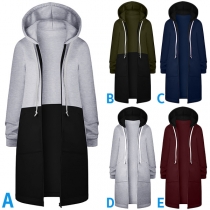 Casual Long Sleeve Drawstring Hooded Front Zipper Jacket