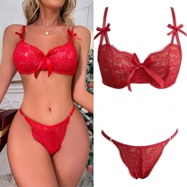 Fashion Bow-knot Lace Two-piece Lingerie Set
