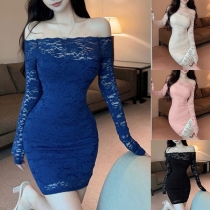 Sexy Solid Color Off-the-shoulder Long Sleeve Bodycon Dress