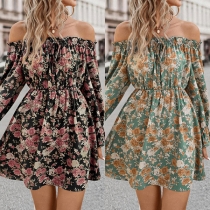 Sexy Floral Printed Off-the-shoulder Long Sleeve Party Dress
