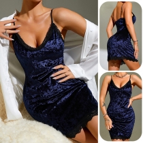 Fashion Lace Spliced V-neck Bodycon Pajamas Dress