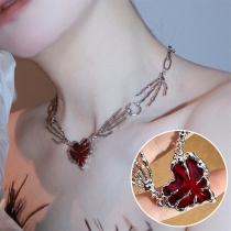 Punk Style Red Rhinestone Heart Shape Pendant  Demon Claw Necklace/Choker