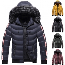 Fashion Warm Artificial Fur Spliced Hooded Quilted Coat for Men