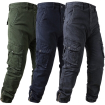 Fashion Comfy Solid Color Side Patch Pockets Zipper Cargo Pants for Men