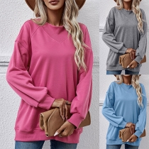 Casual Solid Color Round Neck Long Sleeve Sweatshirt
