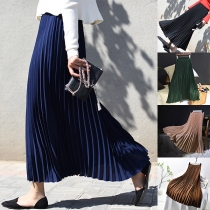 Fashion Solid Color Pleated High-rise Maxi Skirt