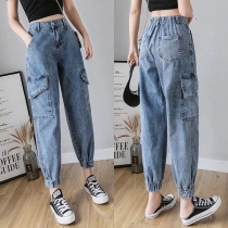 Fashion Old-washed Drawstring Denim Jeans