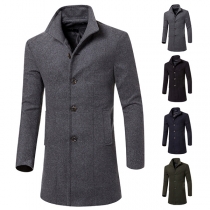 Fashion Stand Collar Long Sleeve Buttoned Duffle Jacket for Men