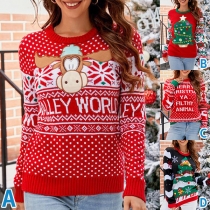 Fashion Cartoon Christmas Tree Letter Pattern Knitted Sweater for Christmas