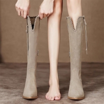 Street Fashion V-cutout Tassel Side Zipper Boots