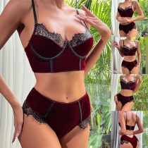 Sexy Lace Spliced Push-up Two-piece Lingerie Set