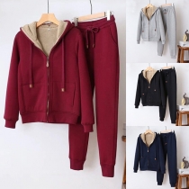 Fashion Warm Plush-lined Two-piece Set Consist of Hooded Sweatshirt Jacket and Sweatpants
