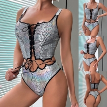Sexy Snake Pattern Detachable Lingerie Bodysuit/Two-piece Lingerie Set