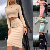 Fashion Solid Color Two-piece Set Consist of Crop Top and Pencil Skirt