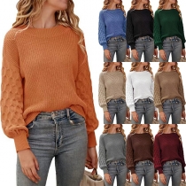 Casual Round Neck Long Sleeve Knitted Sweater/Pullover
