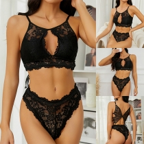 Sexy Front Cutout Back Butterfly Pattern Two-piece Lace Lingerie Set