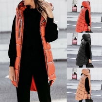 Street Fashion Solid Color Hooded Sleeveless Quilted Vest