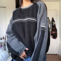 Fashion Contrast Color Round Neck Long Sleeve Pullover Sweatshirt
