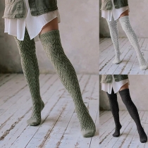 Fashion Solid Color Cable Knitting Hollowout Over-the-knee Socks for Women