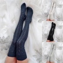 Fashion Solid Color Hollowout Knitting Over-the-knee Socks