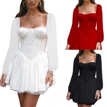 Fashion Square Neck Long Sleeve Mini Dress