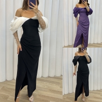 Sexy Off-the-shoulder Bling-bling Long Sleeve Slit Party Dress