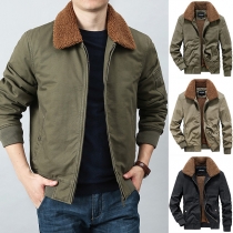Fashion Plush Lined Stand Collar Long Sleeve Jacket for Men