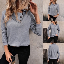 Fashion Buttoned Lapel Collar Long Sleeve Shirt