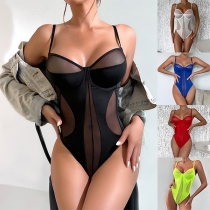 Sexy Semi-through Gauze Spliced Lingerie Bodysuit