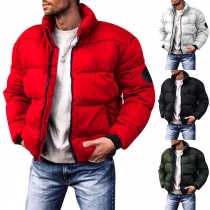 Fashion Solid Color Stand Collar Long Sleeve Quilted Jacket for Men