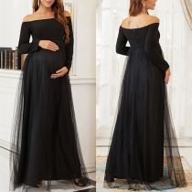 Sexy Off-the-shoulder Long Sleeve Gauze Spliced Maternity Dress