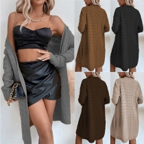 Fashion Solid Color Long Sleeve Knitted Cardigan