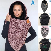 Fashion Printed Imitation Cashmere  Women's Scarf with Hooded and Button