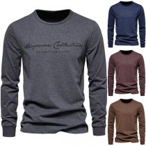 Fashion Letter Printed Round Neck Long Sleeve Shirt for Men