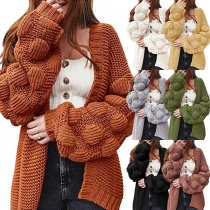 Fashion Solid Color Long Sleeve 3D Ball Knitted Cardigan