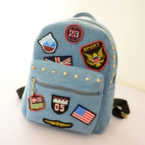 Fashion Badge American Flag Rivets Canvas Backpack