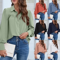 Fashion Solid Color Stand Collar Long Sleeve Blouse