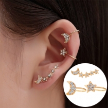 Fashion Star Moon Rhinestone Three-piece Earring Set