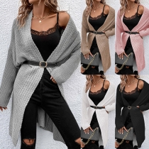 Casual Solid Color Long Sleeve Cardigan without Belt