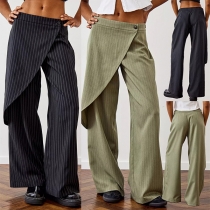 Street Fashion Vertical Stripe Irregular Wrap Straight-cut Pants