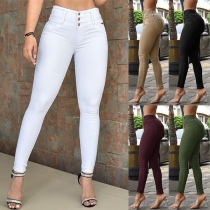 Casual Solid Color High-rise Skinny Pants