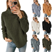 Casual Turtleneck Long Sleeve Plush Shirt