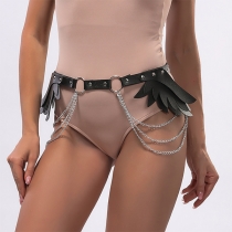 Sexy Chain Tassel Angel Wing Artificial Leather Belt Girdle